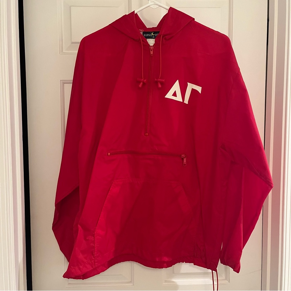 Red Hooded Utility Anorak Jacket with White Logo